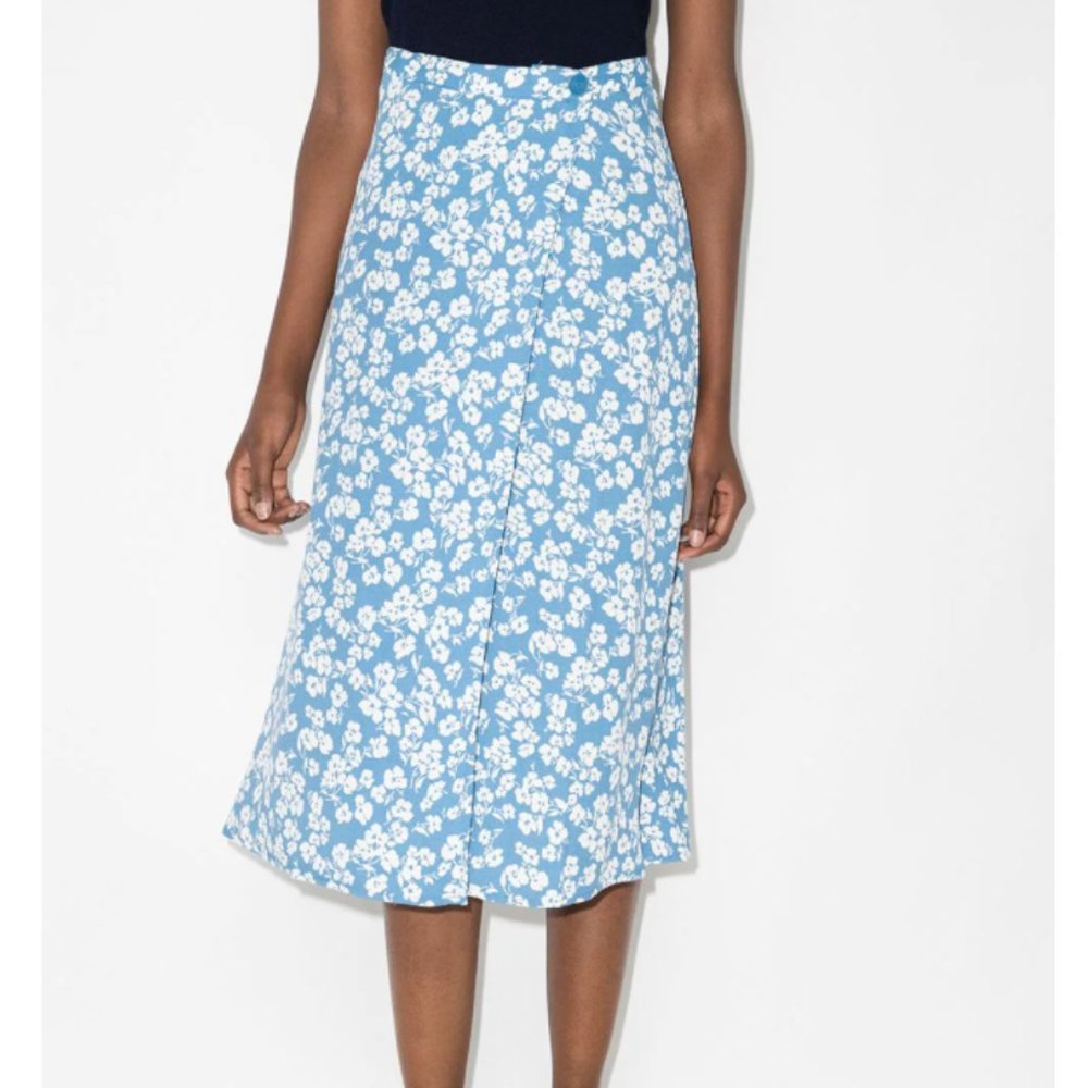 Reformation Betty Floral-Print Midi Skirt in Blue - size 4 #11